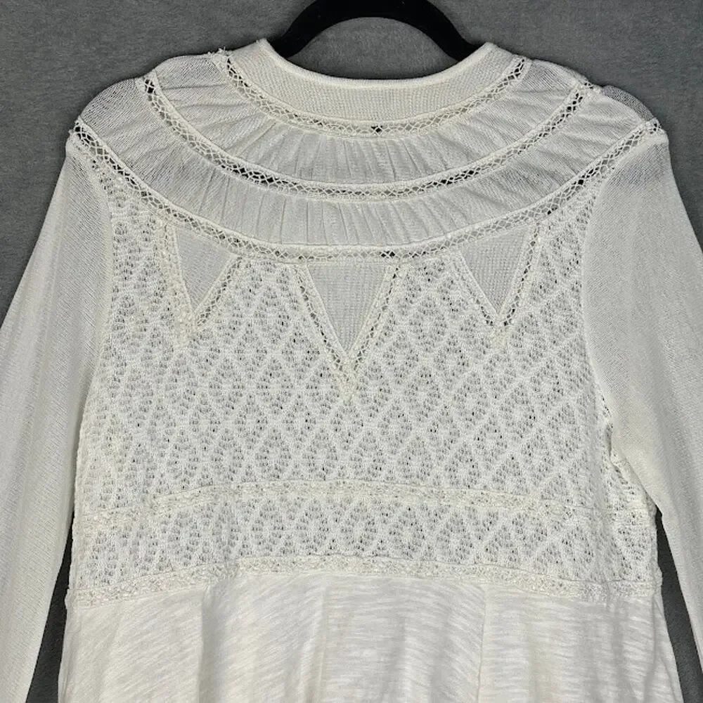 Free People Top Womens Medium White Lace Babydoll Boho Beach Whimsy Cottage